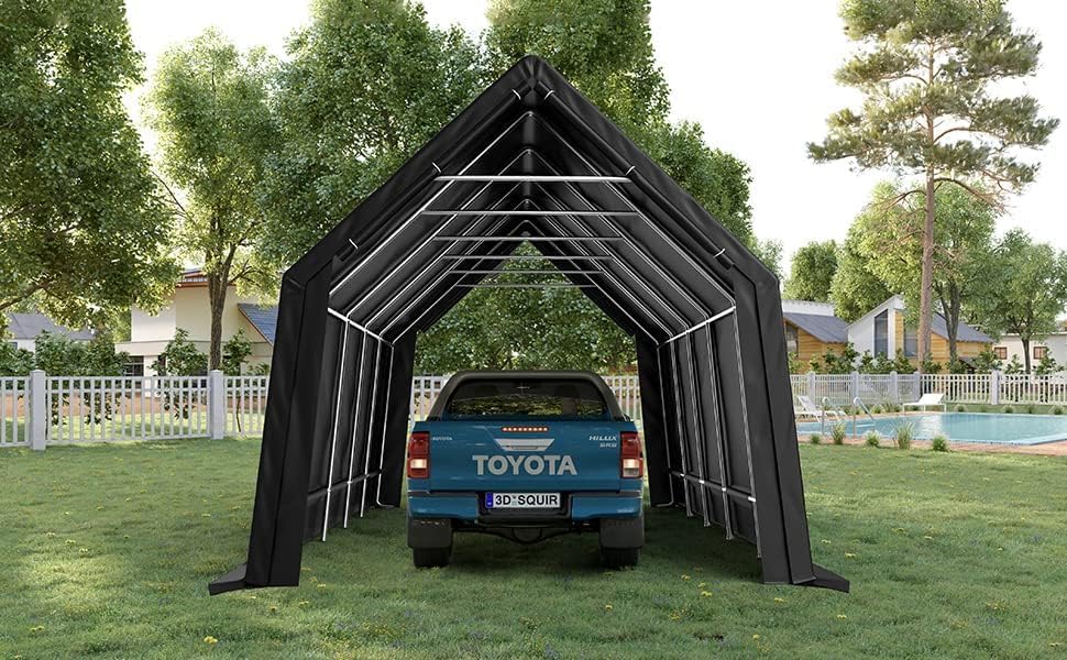 KING BIRD 13' x 20' Heavy Duty Carport Anti-Snow Carport, Full-Size Truck, Outdoor Storage Shelter Shed Instant Garage Car Canopy with Reinforced Ground Bars