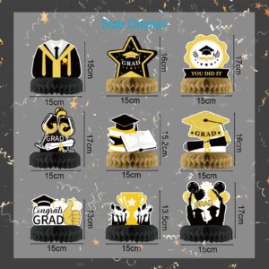 SUNKIM 9Pcs Graduation Centerpieces 2024 Graduation Party Decorations Congrats Grad Table Toppers Graduation Decorations Class of 2024 Graduation Table Decorations for Party Celebration,Black-Gold