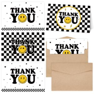 whaline 40pcs one happy dude thank you greeting cards with envelopes and stickers checkerboard smile face thank you cards for back to school birthday baby shower decors, 4 designs