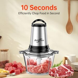 Meat Grinder, 500W Powerful Food Processor with Handle, 2 Bowls(8 Cup+8 Cup)-Includes 1 Set of Bi-Level Blades, Electric Veggie Chopper for Family, Baby Food, Nuts, Grains