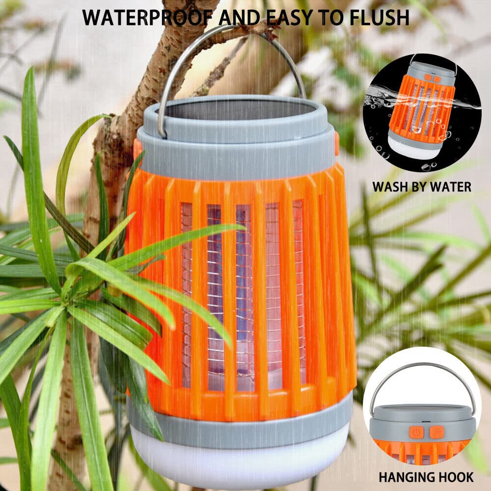 2Pack Solar Bug Zapper Light Bulb 3 in 1 Mosquitoes Killer USB Rechargeable Camping Light Flashlight,IPX6 Waterproof Portable Light Bulb Zapper Outdoor for Travel Hiking,Doorway,Balcony,Corridor