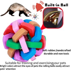 KUNBIUH 3Pcs Ferret Toys Ball Set - Colorful Bouncy Rubber Balls with Built-in Bell Ferret Cat Teeth Grinding Wiggle Ball Interactive Sound Toy Exercise Scratch Chew Toys for Indoor Small Animals