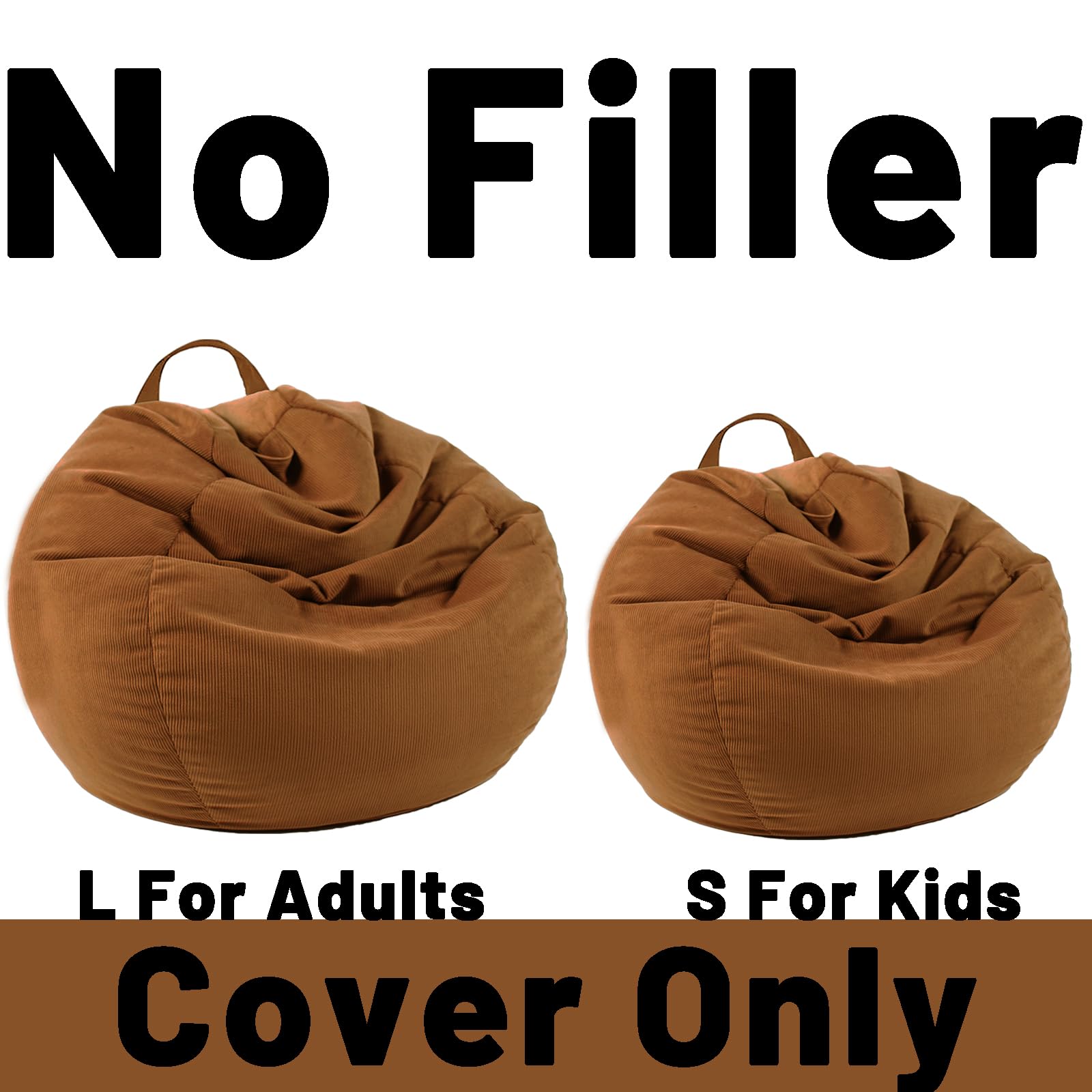 LPMOERA Stuffed Animal Storage Bean Bag Chair Cover (No Filler) For Kids and Adults.Soft Stuffable Bean Bag For Organizing Children Plush Toys or Memory Foam Caramel L for Adults