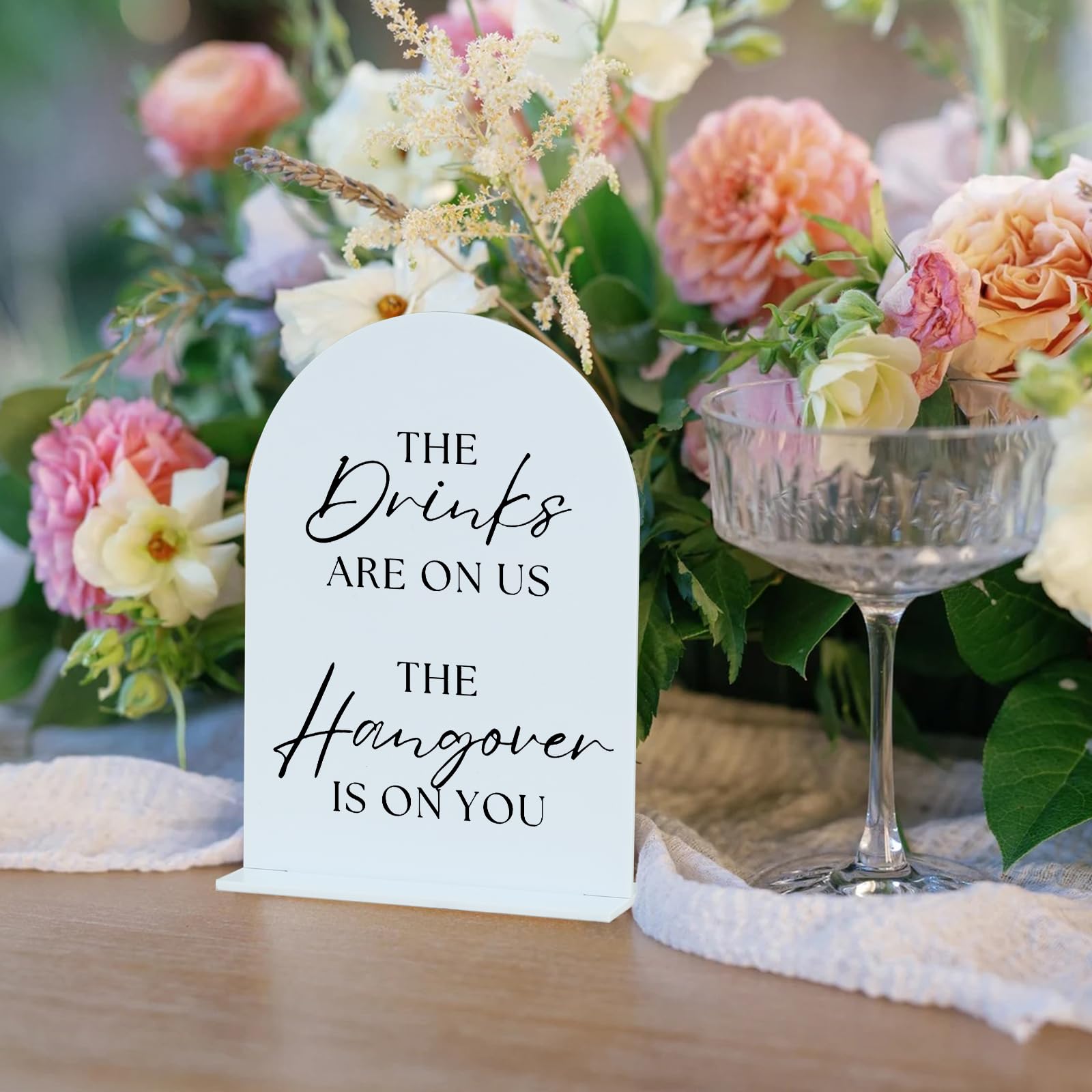 Acrylic Wedding Bar Sign with Stand- 5"x7" White Arch Acrylic Wedding Sign and Base,1/8" Thick | Modern Calligraphy Black Lettering Acrylic Table Sign for Wedding & Party