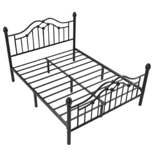 LOEWAY Full Metal Bed Frame with Classical Headboard and Footboard, Platform Bed Frame with Sturdy Metal Slats Support, Adequate Under Bed Storage, No Box Spring Needed, Easy Assembly, Black