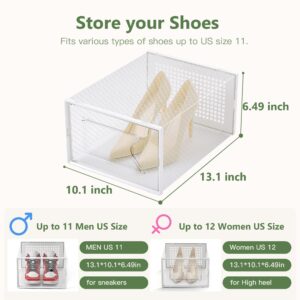 Kuject X-Large Shoe Storage Box Fit Size 11,Clear Plastic Stackable Shoe Organizer for Closet, Space Saving Stackable Sneaker Shoe Boxes Rack Container Bin Holders Case, 12 Pack Clear