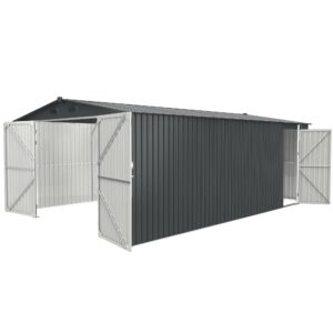 Yehha 20 X 13 Ft Metal Outdoor Storage Shed, Oversize Industrial Garden Shed with 2 Doors and 4 Vents, Galvanized Storage House for Car, Truck, Bike, Garbage Can, Tool, Lawnmower, Dark Grey