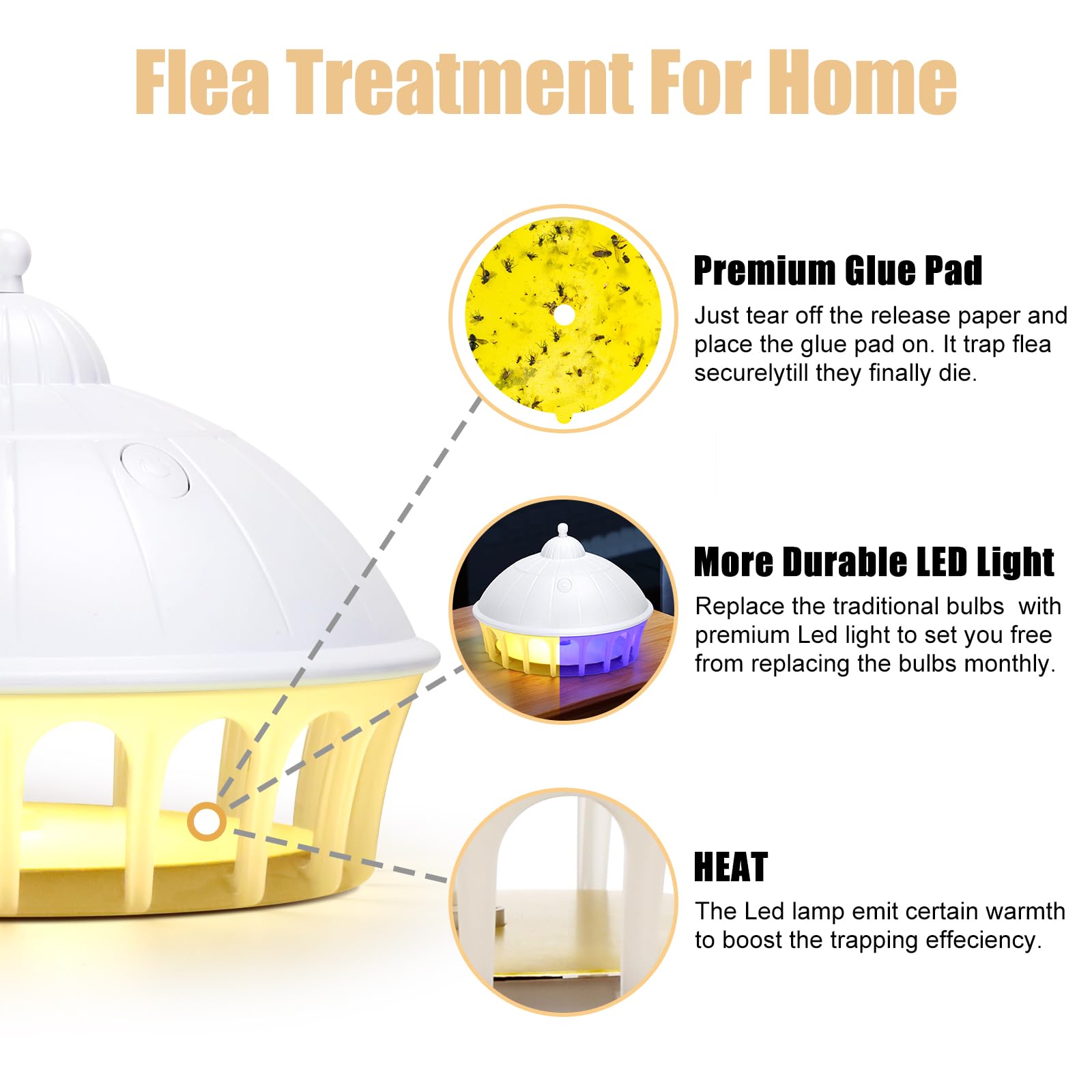 Flea Traps for Inside Your Home 2 Packs, Flea Light Trap for Indoor, Bed Bug Killer with Sticky Pads & Light Bulb Replacement, Natural Flea Insect Infestation Treatment (Multi)