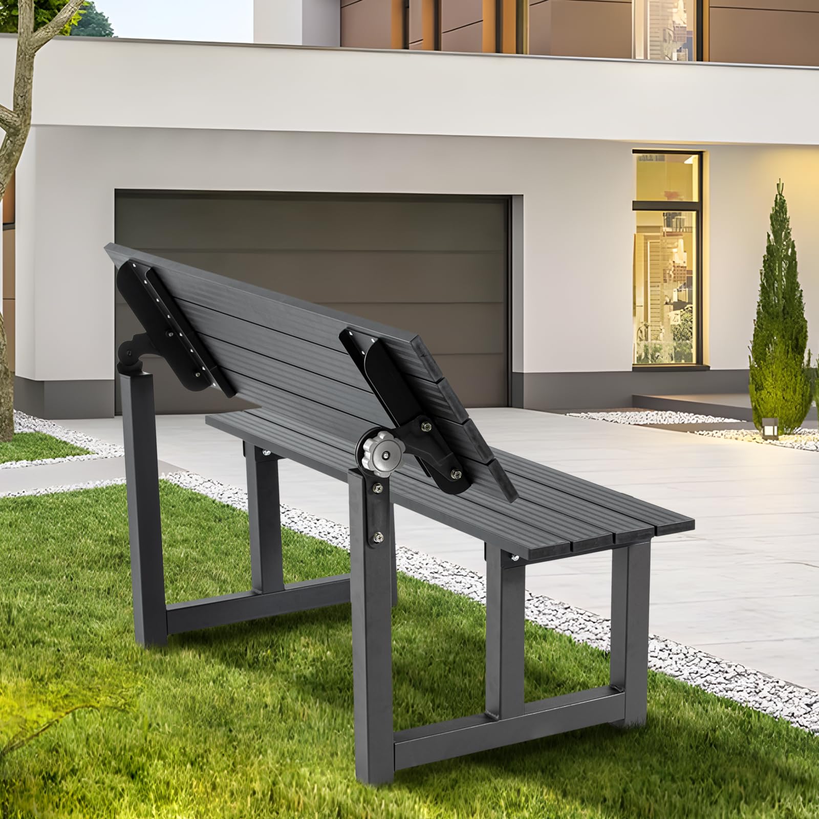 Ajikgn Aluminum Outdoor Convertible Bench Black, Total 400 LBS Load Capacity Bench Light Weight, All-in-one Table & Bench, Multi-Functional Outdoor Bench/Work Table for Park Garden,Patio and Lounge