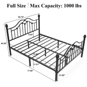 LOEWAY Full Metal Bed Frame with Classical Headboard and Footboard, Platform Bed Frame with Sturdy Metal Slats Support, Adequate Under Bed Storage, No Box Spring Needed, Easy Assembly, Black