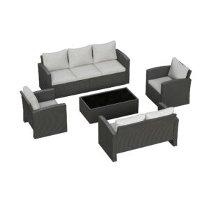 RoyalCraft 5 Pieces Patio Furniture Set, All Weather PE Wicker Rattan Outdoor Furniture with Coffee Table and Loveseats, Outdoor Sectional Sofa for Lawn Backyard Poolside Porch Garden, Grey