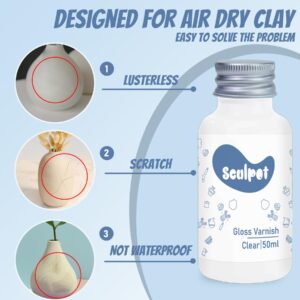 1DFAUL Air Dry Clay Varnish,50ml Gloss Finish Glaze for Air Dry Clay, Clay Paint for Pottery Air Dry, High Gloss & Scratch Resistant & Waterproof, Design for Air Dry Clay Pottery (Gloss Varnish)