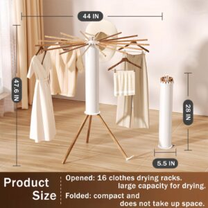 AYWSTC Tripod Clothes Drying Rack - Portable Foldable Garment Drying Rack - Household Floor Standing Clothes Drying Racks with 16 Wooden Drying arms for Balconies, Laundry, Bedrooms