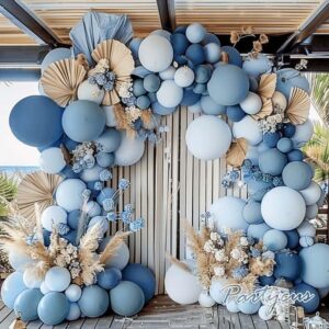 dusty blue balloon arch kit - double stuffed dark blue baby blue balloon garland pastel dark teal light blue latex balloons for baby shower birthday wedding graduation party decoration