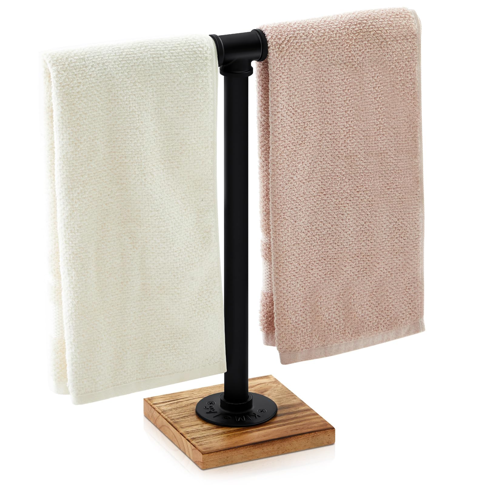 Juexica Hand Towel Holder Stand 15 Inch Farmhouse Towel Holder Towel Racks Hand Towel Stand with Heavy Base for Bathroom Kitchen Countertop Desktop Standing, Black (T Style)