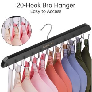 NiHome Double-Row Rotating Hooks Bra Hanger with 20 Stainless Steel Hooks, Space-Saving Organizer for Lingerie, Scarves, Ties & Accessories, Optimizes Closet Order Fits Standard Closet (Black, 2PCS)