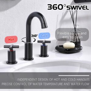 GXCROR Bathroom Faucets for Sink 3 Hole,2-Handle 8 inch Widespread Bathroom Sink Faucet with Pop Up Drain and Faucet Supply Hoses, Matte Black Basin Faucet Mixer Taps