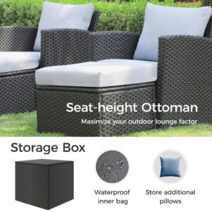 RoyalCraft 5 Pieces Patio Furniture Set, All Weather PE Wicker Rattan Outdoor Furniture with Coffee Table and Loveseats, Outdoor Sectional Sofa for Lawn Backyard Poolside Porch Garden, Grey