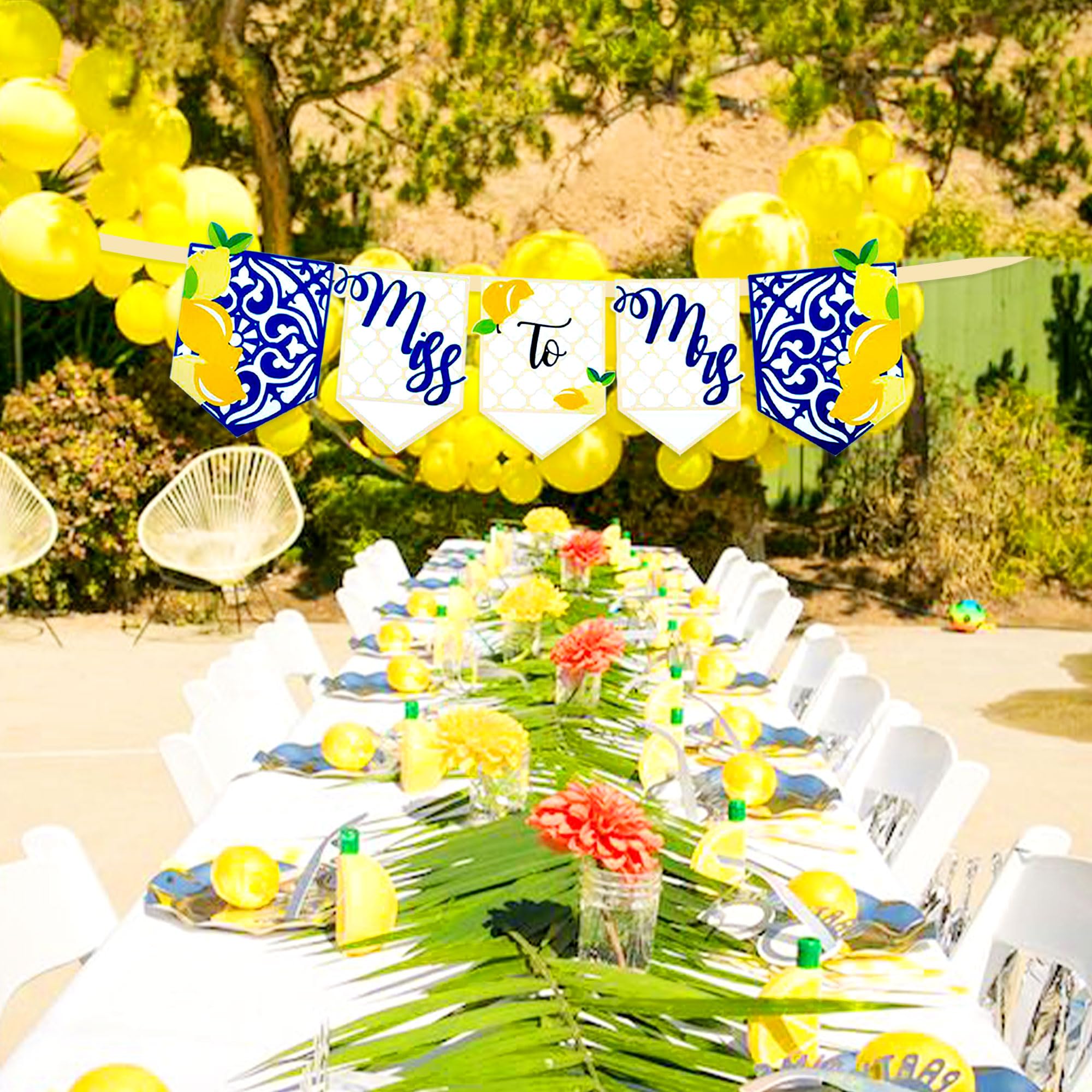 Lemon Bridal Shower Decorations Miss to Mrs Sign Capri Lemon Engagement Banner Blue Tiles Lemon Bride to Be Banner Fruit Lemon Bachelorette Party Decorations