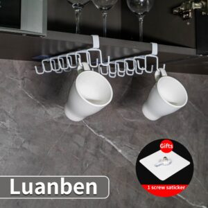 Luanben 2 Pieces White Cabinet Mug Hooks 24 Pieces Double Row Hooks, can Hang Coffee Cups/Cup Holders Under Kitchen cabinets/Hand Towels/Scarves/Ties, etc., no Need to Drill Holes (2 pcs, White)