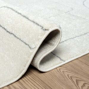 Abani Cozy Cream Area Rug for Living Room, Bedroom - Grey Linear Lines Pattern - 4' x 6' - Durable & Easy to Clean