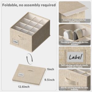 FHSQX 2 Pack Shoe Organizer for Closet,Fits up to 24 Pairs,Fabric Shoe Storage Bins,Large Shoe Box Storage Containers with Bottom Support for Shoes (Beige, (16.5 * 12.6 * 9.5) x1)