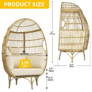 DWVO Outdoor Rotating Egg Chair, Patio Swivel Chair Oversized, 370lb Capacity, Anti-Slip, All-Weather Wicker Egg Lounger Chair for Indoor, Outside (Beige)