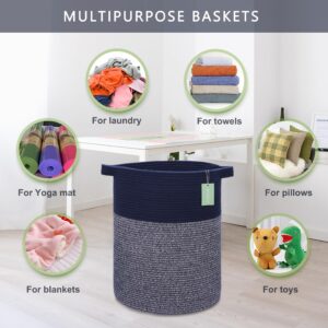 BOSROTY Large Laundry Hamper Basket for Clothes 72L, Nursery Hamper, Blanket Basket, Clothes Basket Laundry, Tall Laundry Basket for Blanket Towels, Woven Basket, Toy Basket, 16”x 22”, Navy Blue