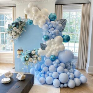 Blue Balloon Garland Arch Kit, 134pcs Blue and White Party Balloons Arch Kit for Baby Shower, Birthday, Bridal Shower, Graduation, Winter Wonderland Party Decorations