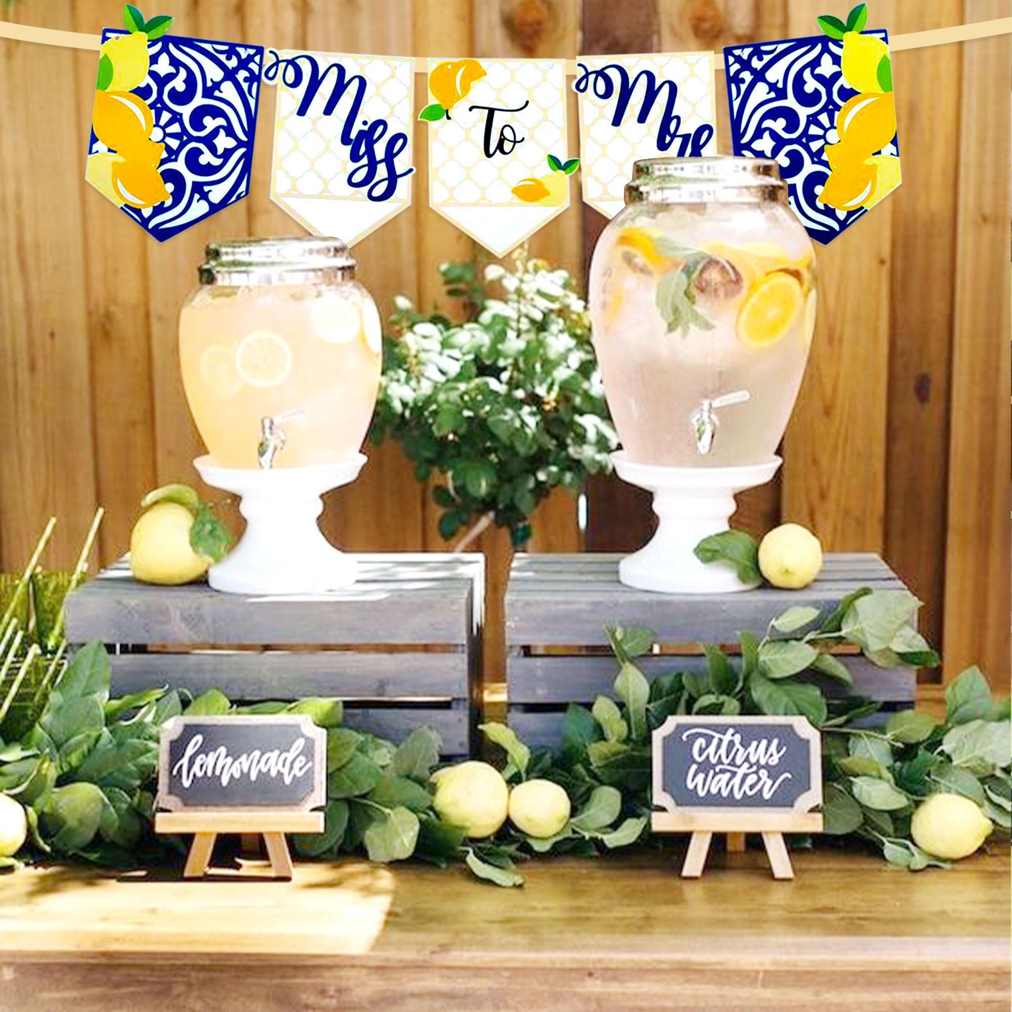 Lemon Bridal Shower Decorations Miss to Mrs Sign Capri Lemon Engagement Banner Blue Tiles Lemon Bride to Be Banner Fruit Lemon Bachelorette Party Decorations