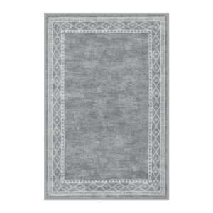 Lahome Modern Bordered Entryway Rugs Indoor- 2x3 Kitchen Rugs Non Slip Washable Ultra-thin Soft Small Rug Indoor Door Mat, Throw Carpet Washable Rugs for Bathroom Bedroom Entry(2x3ft,Grey)