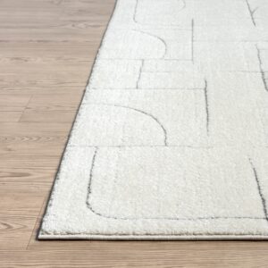 Abani Cozy Cream Area Rug for Living Room, Bedroom - Grey Linear Lines Pattern - 4' x 6' - Durable & Easy to Clean