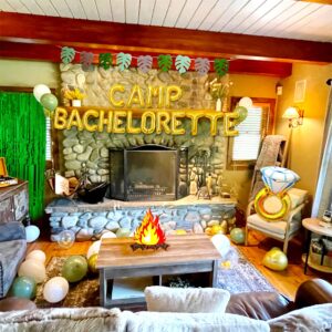 Gold Camp Bachelorette Decorations Balloons Sign Banner Camping Bachelorette Banner Supplies for Mountain Camp Bachelorette Bridal Shower Wedding Engagement