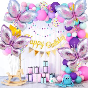 AEXHOT 8PCS Butterfly Balloons, Gradient Giant Butterfly Foil Mylar Balloon Butterfly Birthday Decorations for Butterfly Theme Birthday Party Wedding Supplies (Pink Purple, Purple)