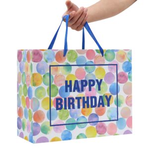 13" Large Colorful Gift Bag Set with Greeting Card and Tissue Papers (Dots and Happy Birthday) for Women's or Men's Birthday Party, Girls', Boys' or Kids' Birthday Parties, Baby Shower, Baby Girl or Boy -13”x5.2”x10.2”,1 Pcs.