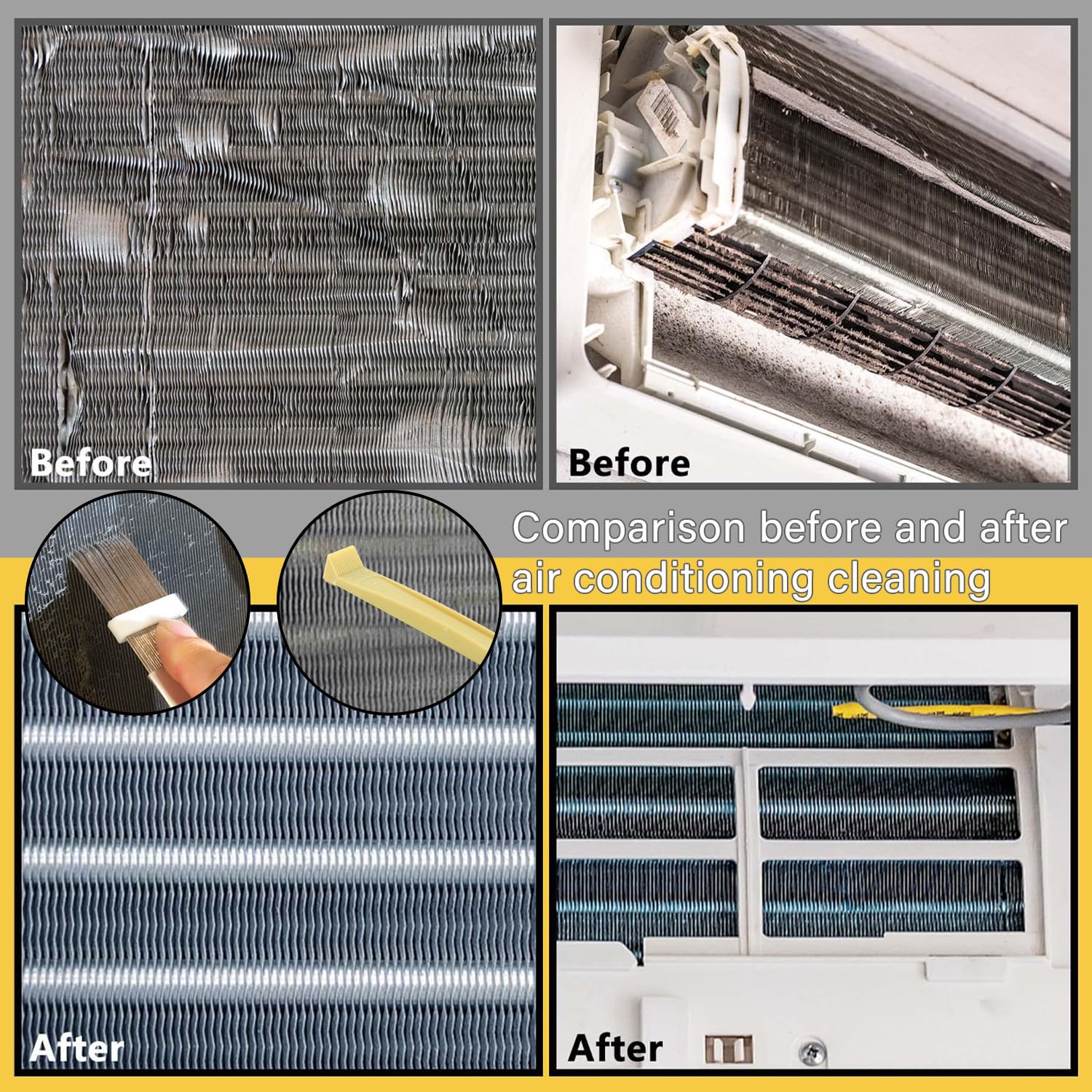 LonlyEagle 5 Piece Air Conditioner Fin Cleaner Set: Includes 3 Fin Straightening Combs and 2 Coil Cleaning Brushes - Perfect for Air Conditioner, Refrigerator, Evaporator, and Radiator Repair