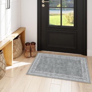 Lahome Modern Bordered Entryway Rugs Indoor- 2x3 Kitchen Rugs Non Slip Washable Ultra-thin Soft Small Rug Indoor Door Mat, Throw Carpet Washable Rugs for Bathroom Bedroom Entry(2x3ft,Grey)