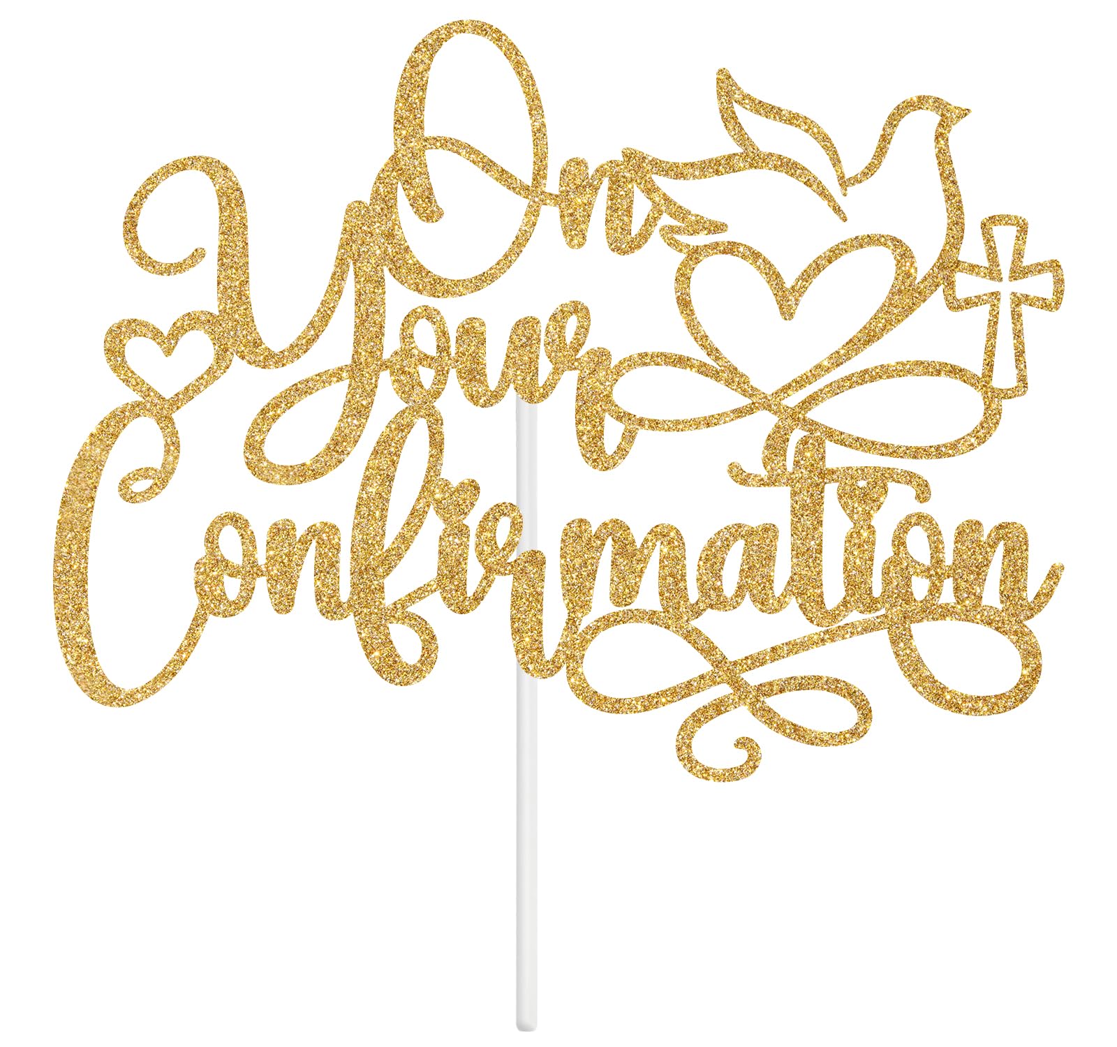 On Your Confirmation Cake Topper, First Holy Communion, My Baptism Day, Bridal Shower/Wedding/Baptism/Christening Baby Shower Party Decorations, Gold Glitter