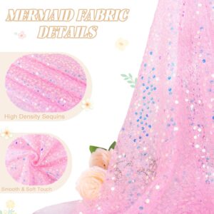 FUHSY Sequin Fabric by The Yard Sequin Pink Fabric Sparkly Sequin Material Fabric Iridescent Mermaid Fabric 1 Yard Large Sequins Sewing Fabric Glitter for Costume Dresses Clothing DIY Crafts