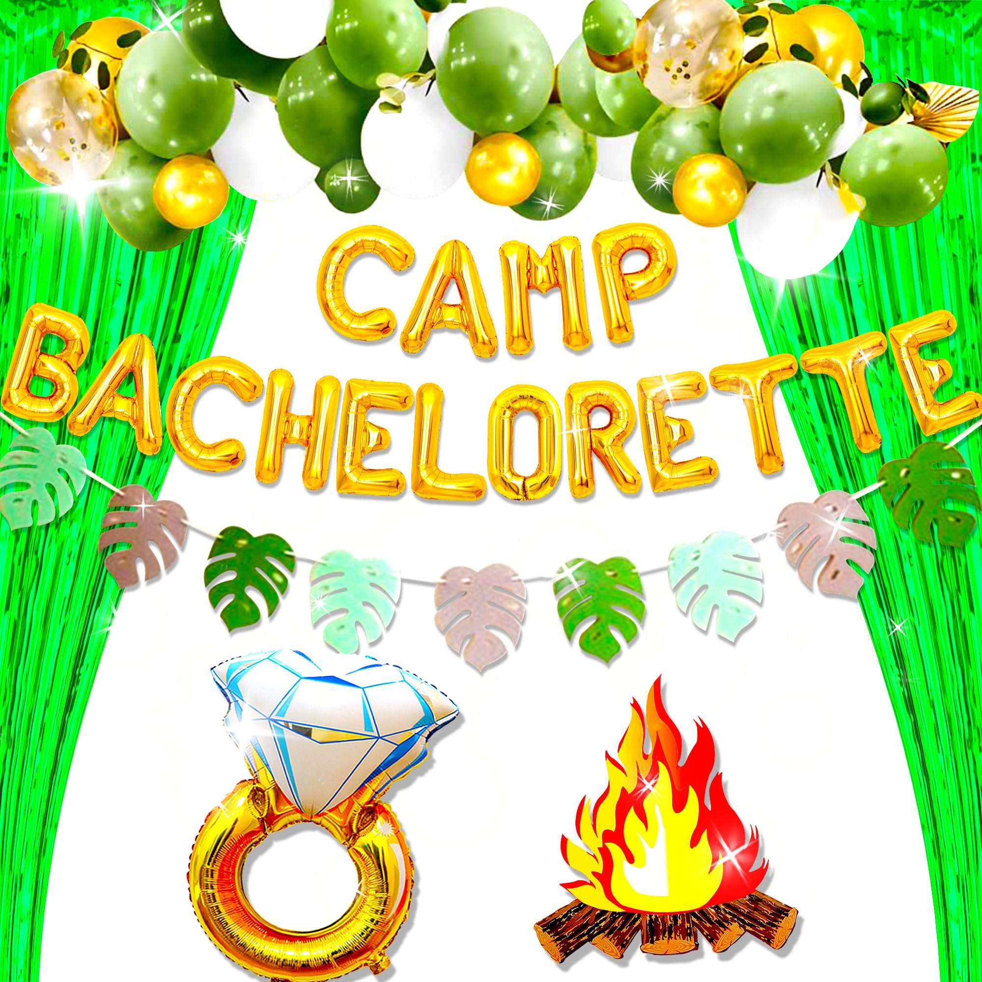 Gold Camp Bachelorette Decorations Balloons Sign Banner Camping Bachelorette Banner Supplies for Mountain Camp Bachelorette Bridal Shower Wedding Engagement