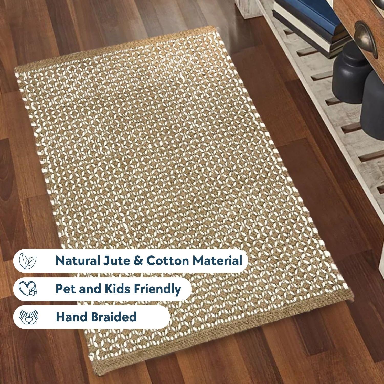 Kaspene Home, Braided Natural Jute Rug, Handmade with Braided Weave, Durable, Ideal for Entryway, Living Room, and Kitchens - Boho, Farmhouse, Pet and Kid Friendly 4'x6'