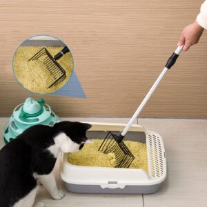 HEOIZI 2 in 1 Cat Litter Scoop, Chicken Poop Scooper,Retractable Cat Litter Metal Shovel, 22.4"-42" Longer Sifting Shovel Cat Litter Scooper for Cats/Rabbit/Dog Use