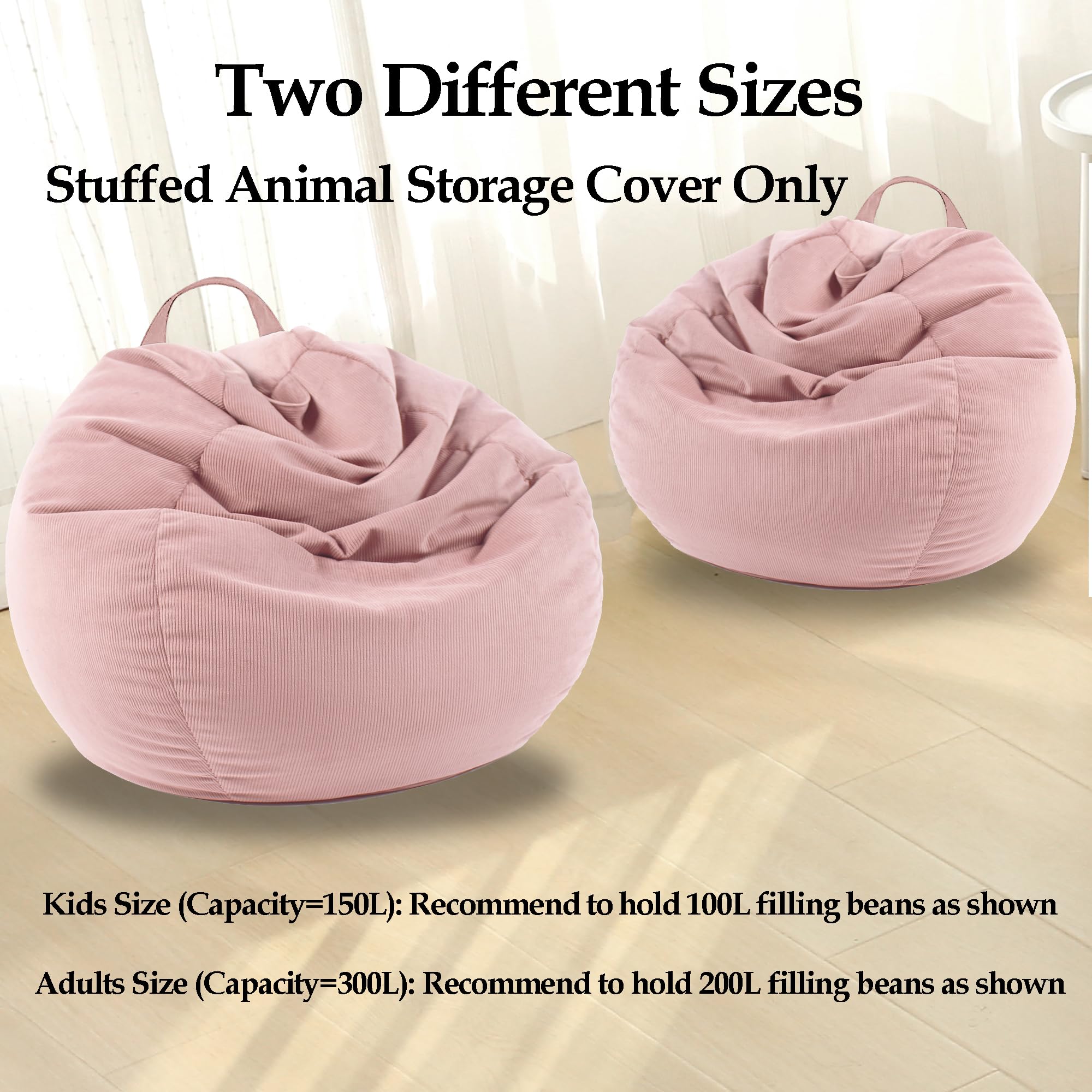 LPMOERA Stuffed Animal Storage Bean Bag Chair Cover (No Filler) For Kids and Adults.Soft Stuffable Bean Bag For Organizing Children Plush Toys or Memory Foam Caramel L for Adults