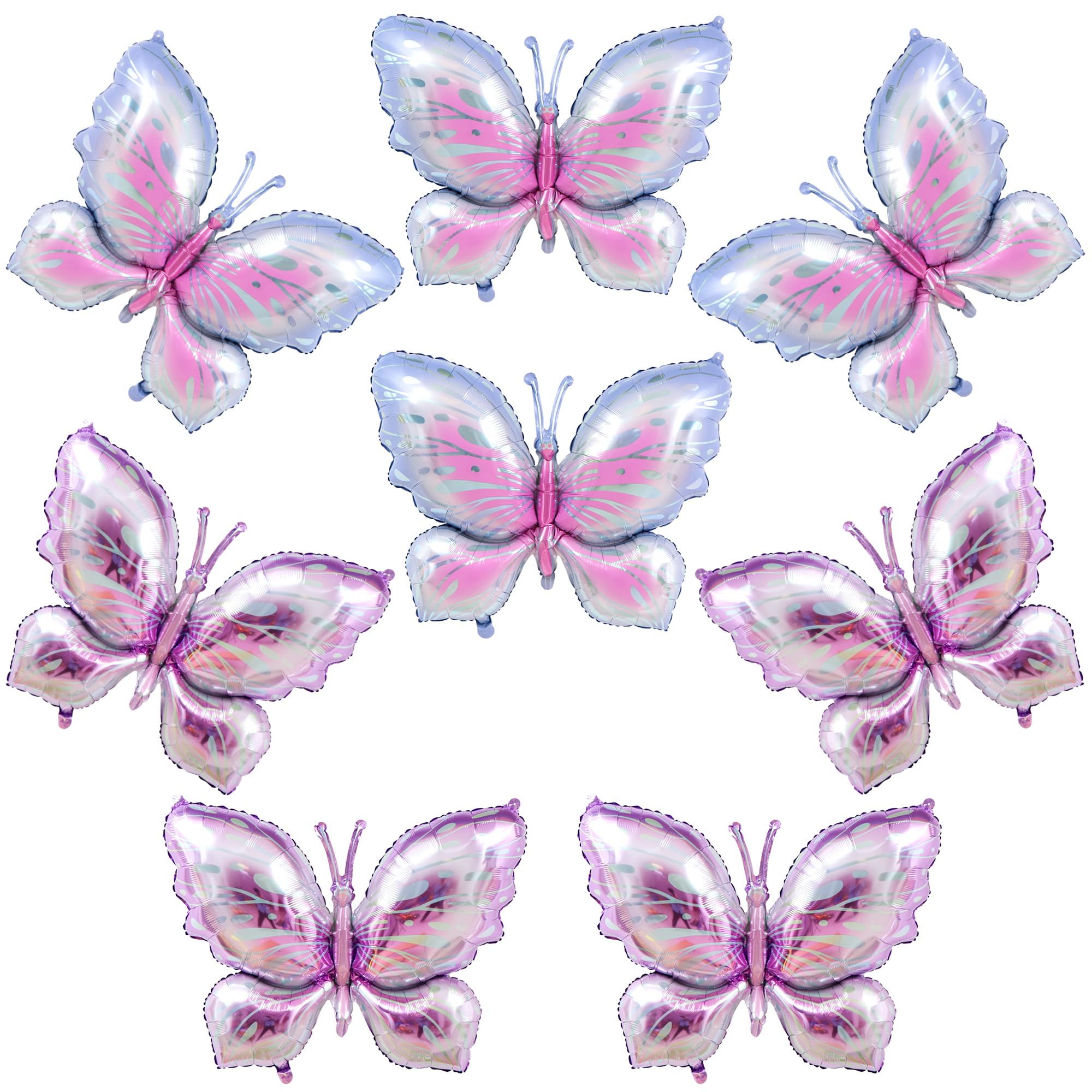 AEXHOT 8PCS Butterfly Balloons, Gradient Giant Butterfly Foil Mylar Balloon Butterfly Birthday Decorations for Butterfly Theme Birthday Party Wedding Supplies (Pink Purple, Purple)