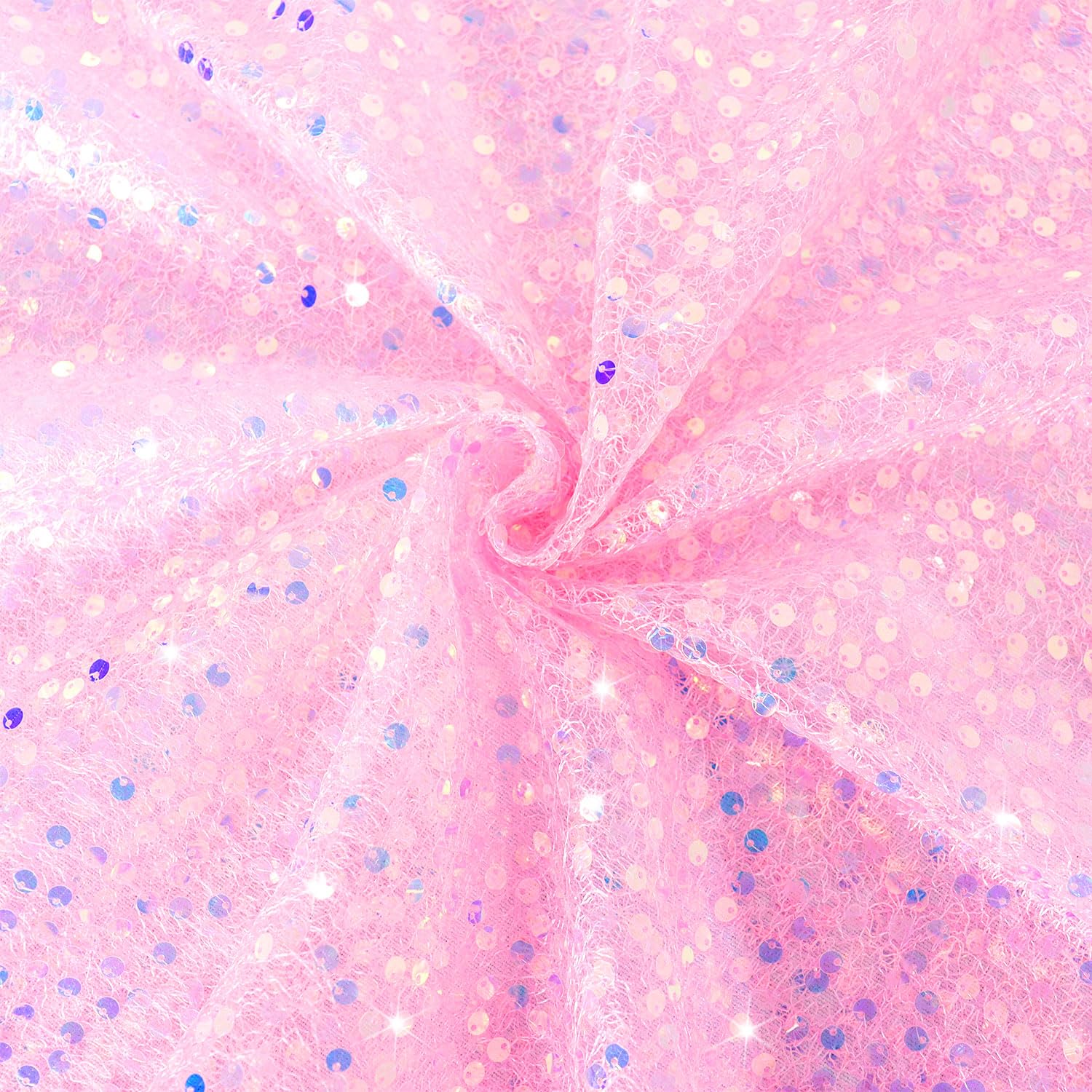 FUHSY Sequin Fabric by The Yard Sequin Pink Fabric Sparkly Sequin Material Fabric Iridescent Mermaid Fabric 1 Yard Large Sequins Sewing Fabric Glitter for Costume Dresses Clothing DIY Crafts