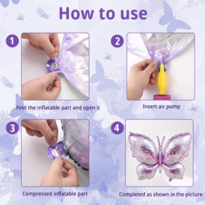 AEXHOT 8PCS Butterfly Balloons, Gradient Giant Butterfly Foil Mylar Balloon Butterfly Birthday Decorations for Butterfly Theme Birthday Party Wedding Supplies (Pink Purple, Purple)