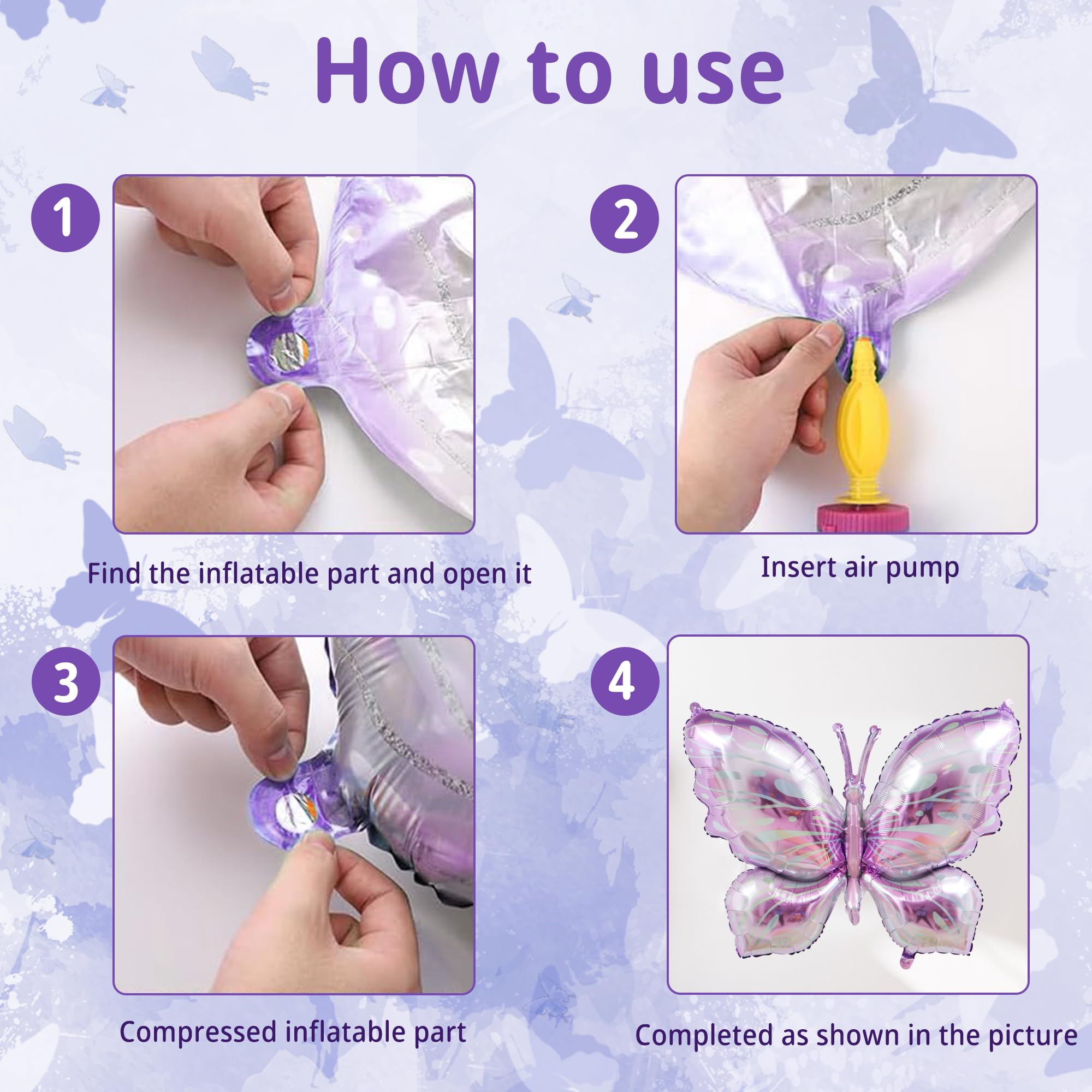 AEXHOT 8PCS Butterfly Balloons, Gradient Giant Butterfly Foil Mylar Balloon Butterfly Birthday Decorations for Butterfly Theme Birthday Party Wedding Supplies (Pink Purple, Purple)