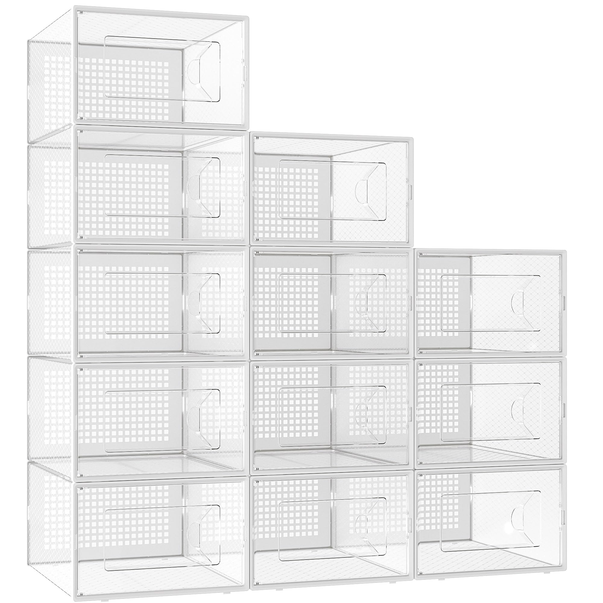 Kuject X-Large Shoe Storage Box Fit Size 11,Clear Plastic Stackable Shoe Organizer for Closet, Space Saving Stackable Sneaker Shoe Boxes Rack Container Bin Holders Case, 12 Pack Clear