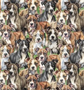 david textiles multi pitbulls on green cotton fabric dx 4802