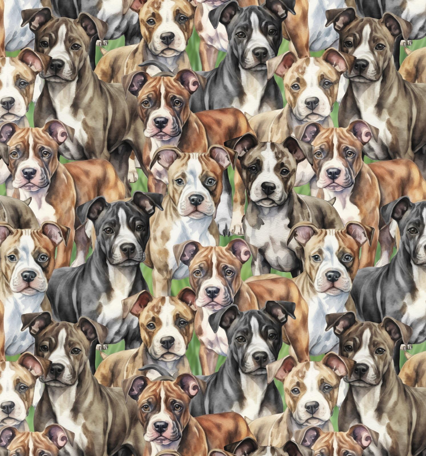 David Textiles Multi Pitbulls on Green Cotton Fabric DX 4802